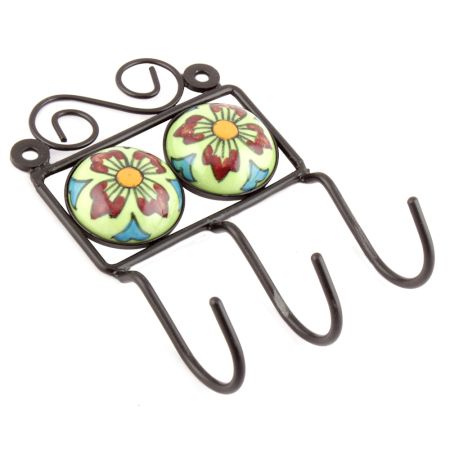 Pea Green Round Ceramic Floral Tiles Hooks Online